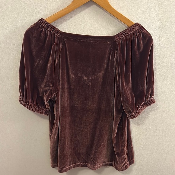 Ann Taylor LOFT Velvet Purple Puff Sleeve Fitted Blouse Small Whimsigoth - Picture 7 of 12